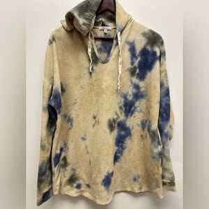 White Birch Tie-Dye Soft Fleece Tan/Blue Pull-Over Hoodie Size 1x